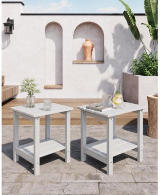 Set of 2 Outdoor Side Table – 18" 2-Tier HDPE Patio End Table with Wood Grain, Weather Resistant and Easy Clean for Backyard or Poolside