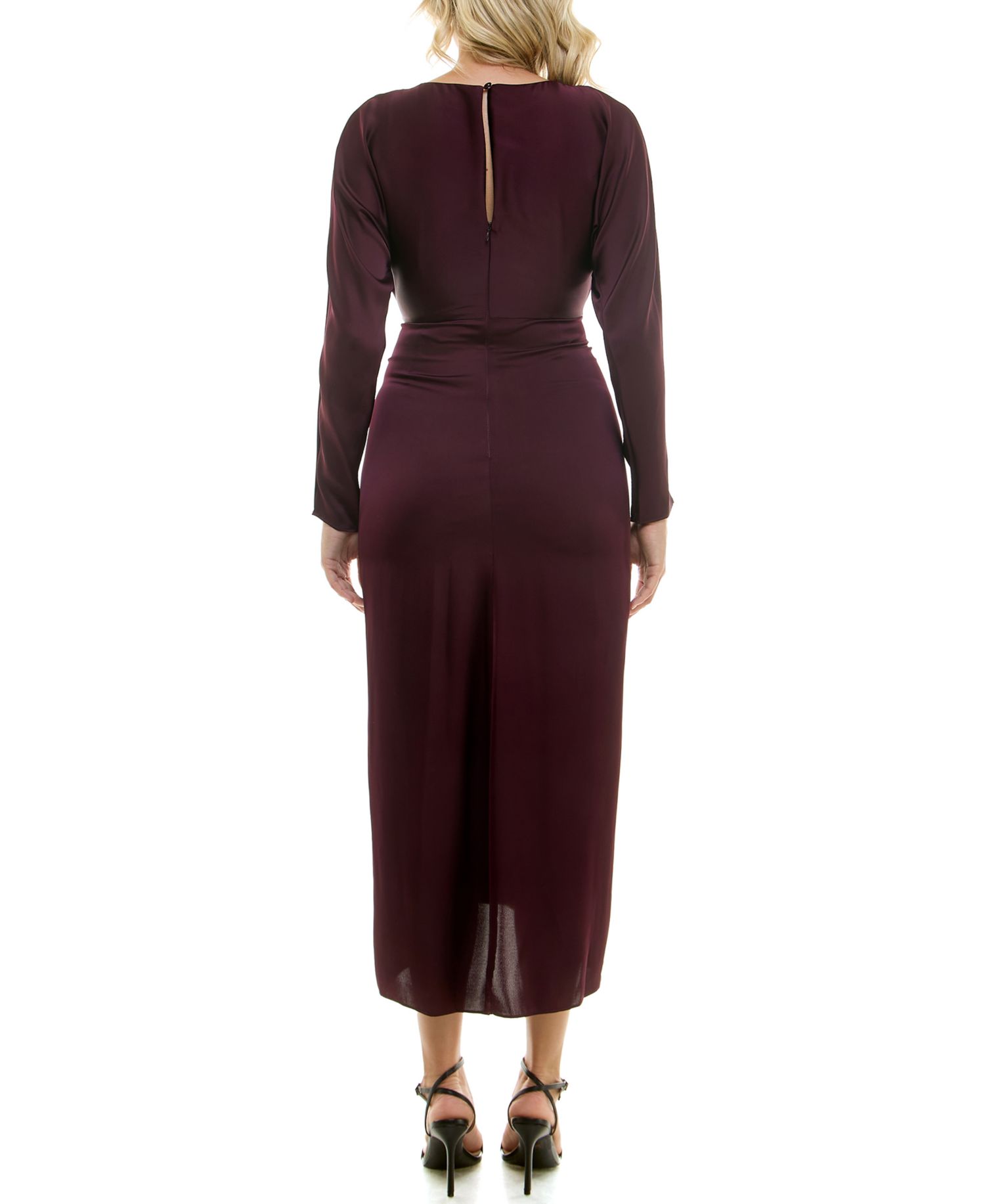 Women's Ruched Satin Dolman-Sleeve Midi Dress