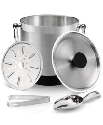 Double Wall Insulated Stainless Steel Ice Bucket with Lid Tong and Strainer Keeps Ice Frozen Longer for Parties