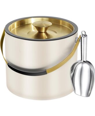 Double Wall Stainless Steel Insulated Ice Bucket with Silicone Lid Strainer and Scoop for Parties Cocktail Bars