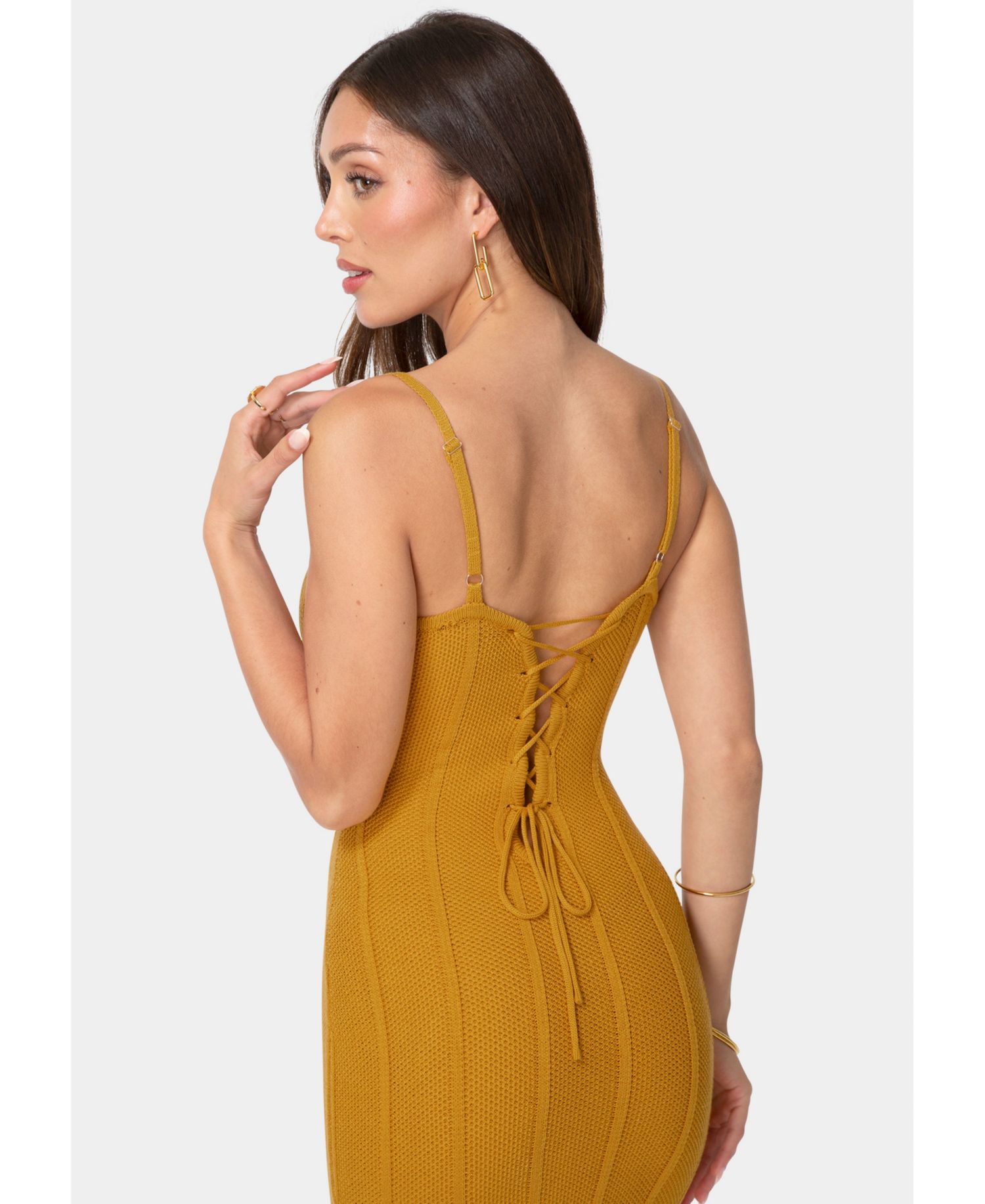 Women's Ribbed Knit Square Neck Bodycon Side-Slit Maxi Dress