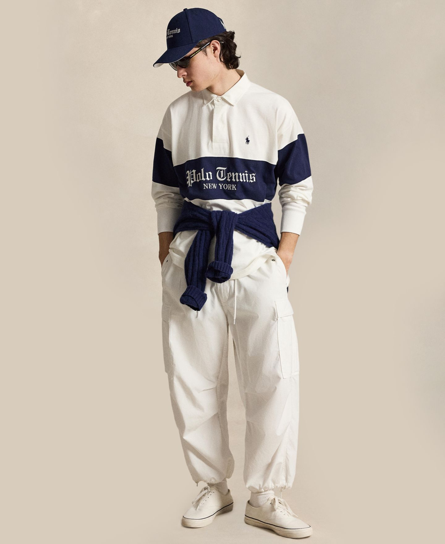 Мужское поло Polo Ralph Lauren US Open Tennis Rugby Polo Shirt, цвет: Белый / Тёмно-синий — фото 2