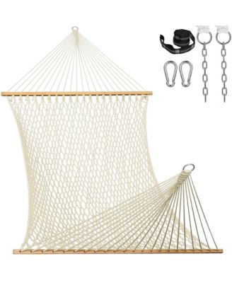 13 ft Double Polyester Rope Hammock with Spreader Bar Carabiners Tree Straps Outdoor Patio 450 Lbs Max Weight