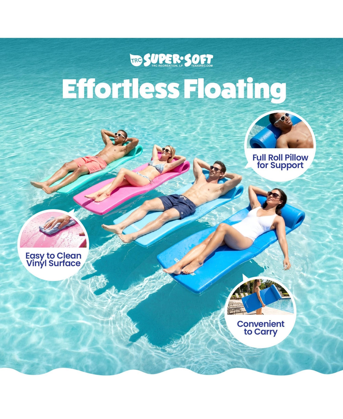 Trc Recreation Ultra Sunsation 2.5 Inch Thick Foam Pool Float Mat, Tropical Teal