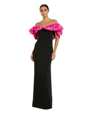 Women's Off-the-Shoulder Column Gown with Oversized Ruffle