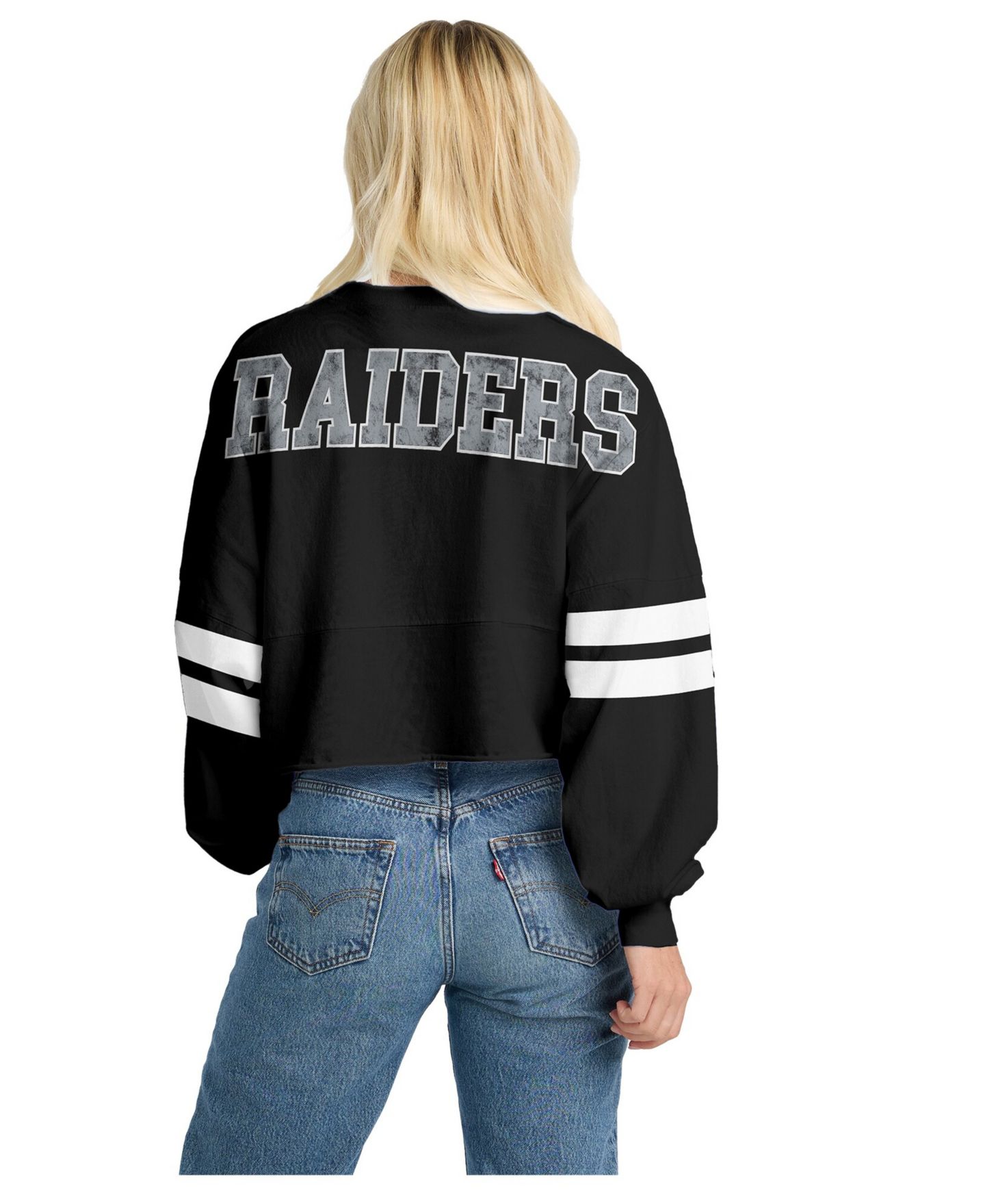 Женская футболка Spirit Jersey Las Vegas Raiders Oversized Cropped Stripe Long-Sleeve Crewneck — фото 2