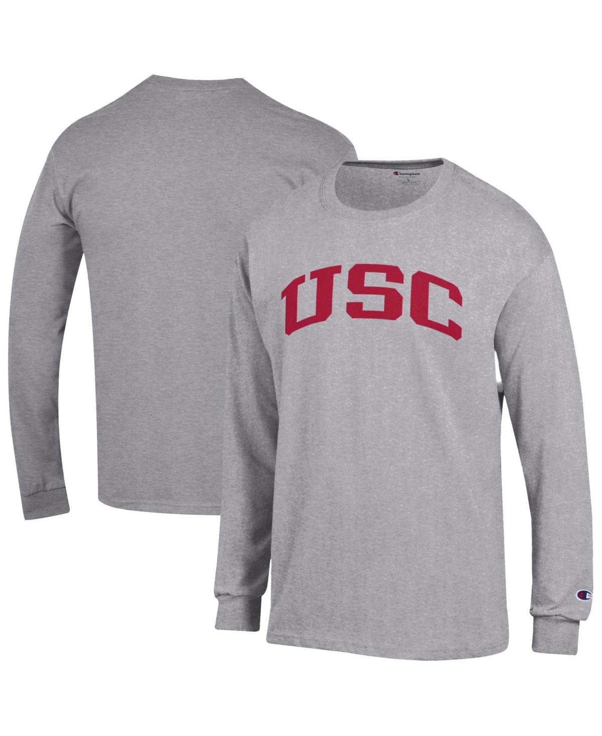 Champion Men's Heather Gray Usc Trojans Basic Arch Long Sleeve T-Shirt