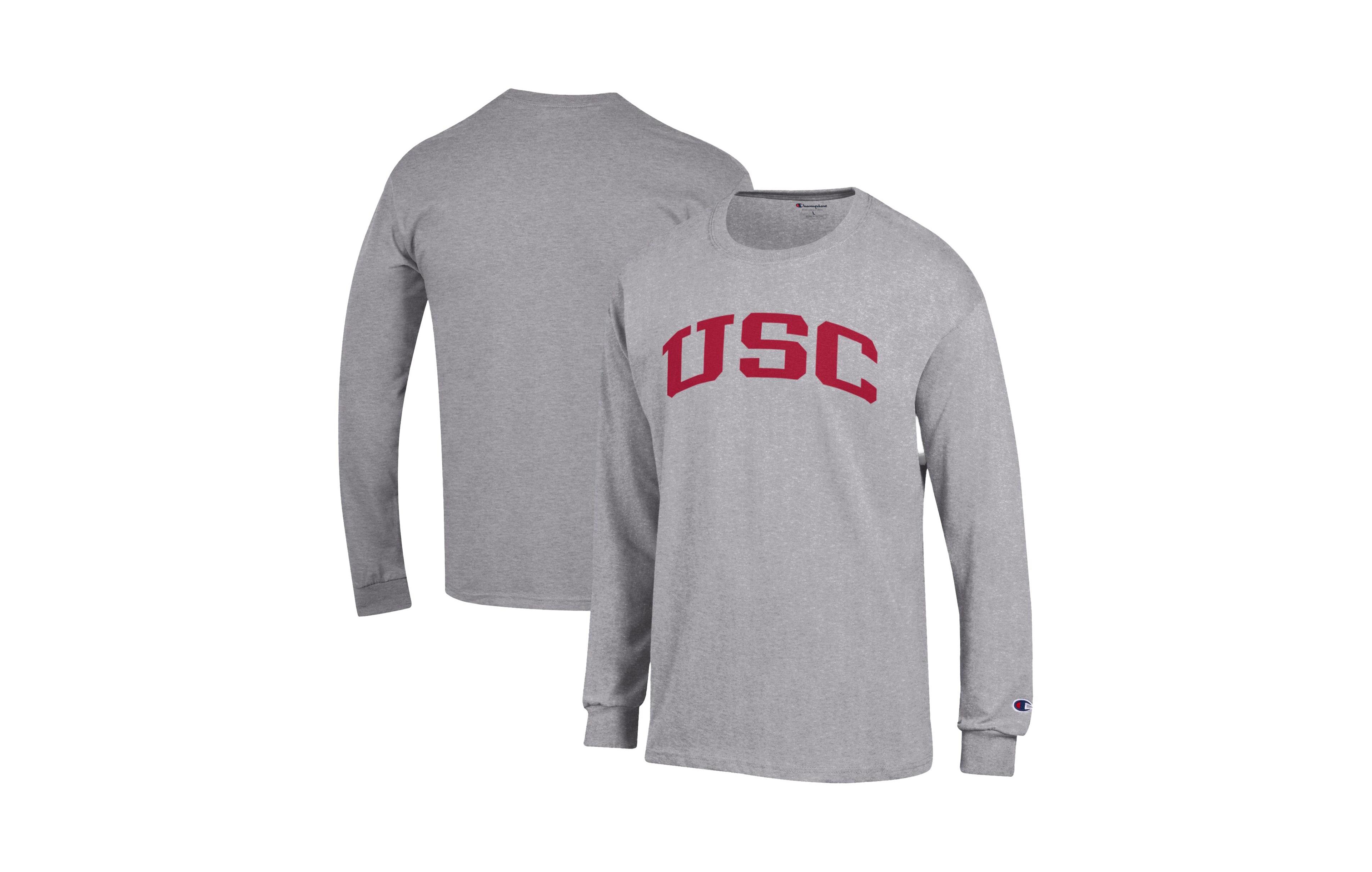 Champion Men's Heather Gray Usc Trojans Basic Arch Long Sleeve T-Shirt