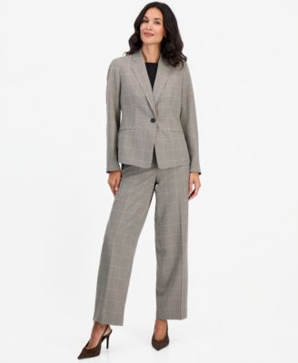 Women's Plaid Wide-Leg Jacket and Pants, 2-Piece Set