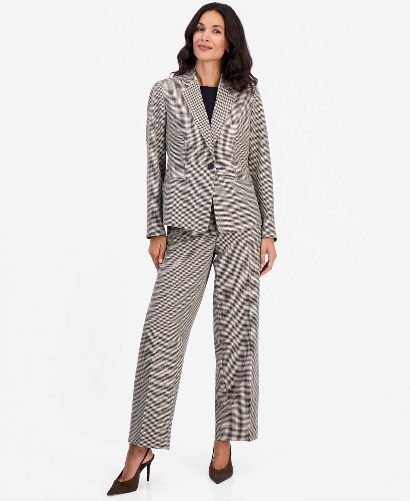 Женский костюм Le Suit в клетку: жакет и широкие брюки, 2 предмета, цвет: Верблюжий разноцветный — фото 1