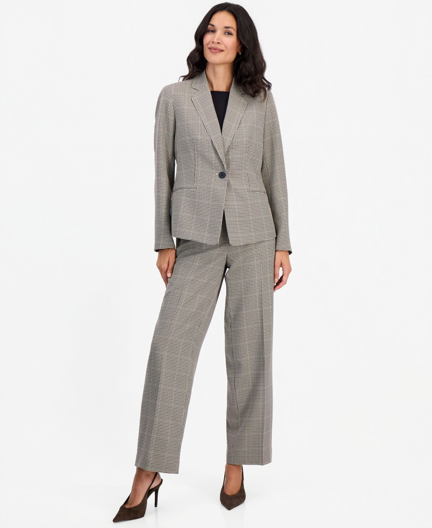 Women's Plaid Wide-Leg Jacket and Pants, 2-Piece Set