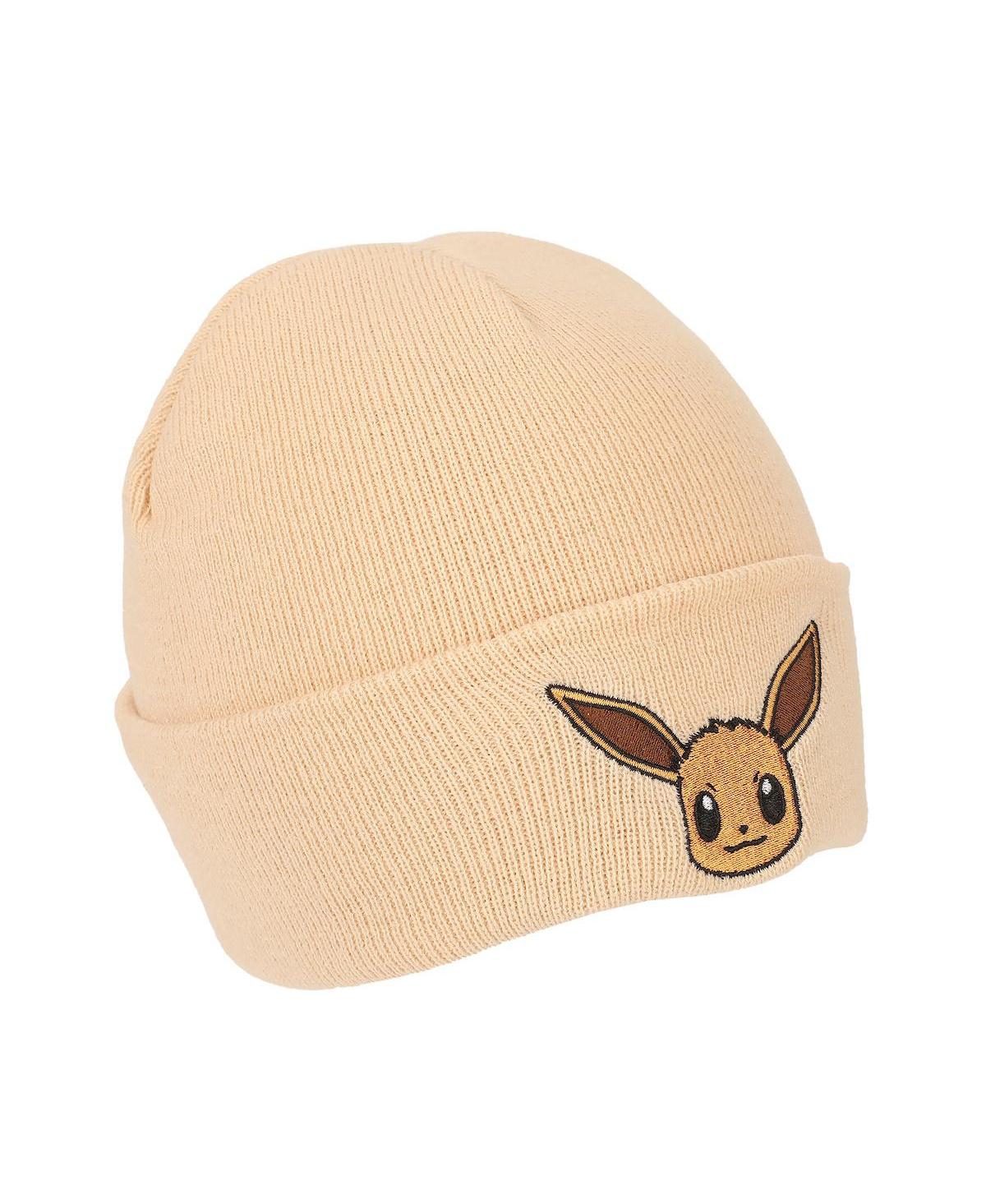 Pokemon Women's Rib Knit, Embroidered Eevee On Cuff Beanie