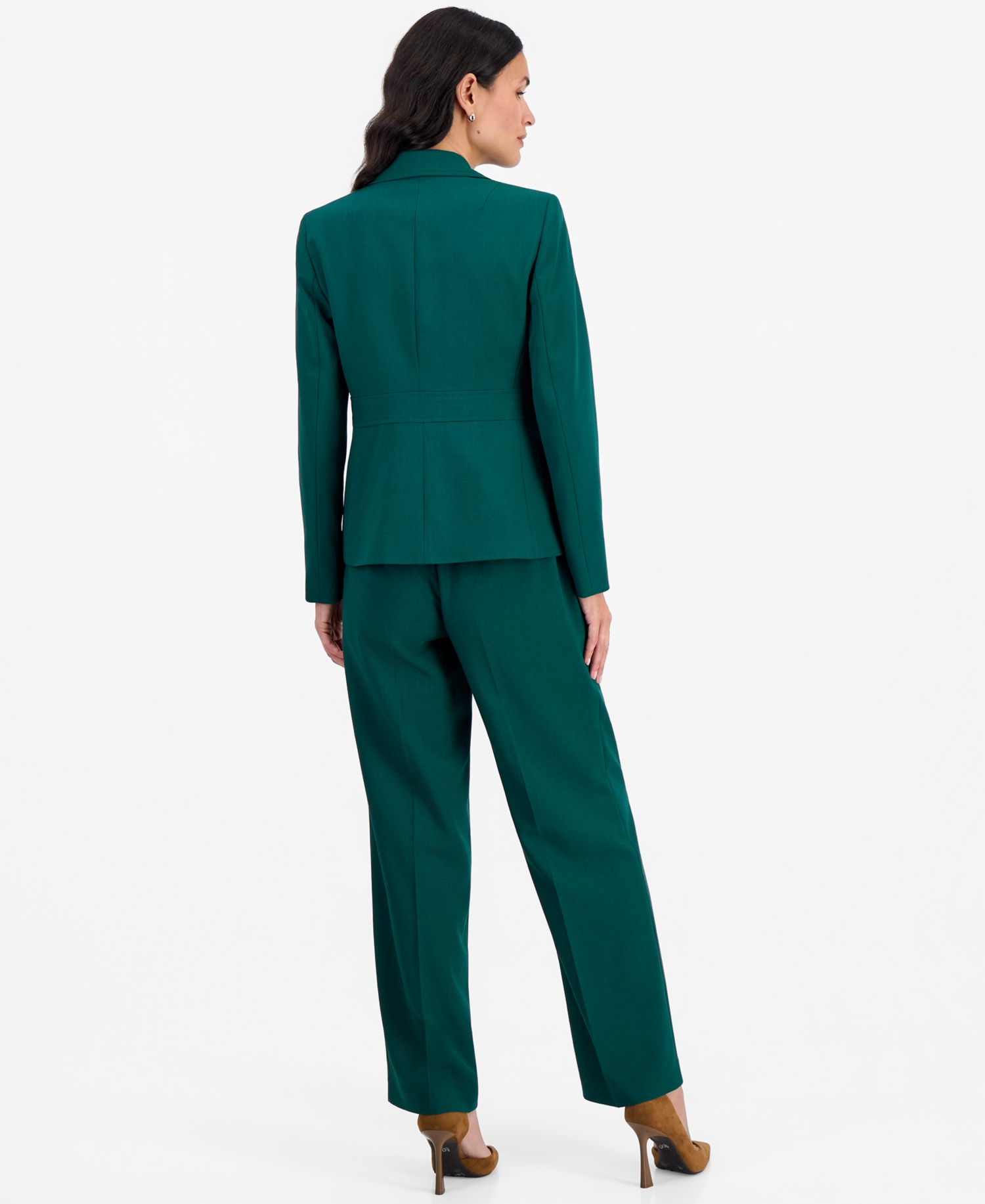 Women's Notch-Collar Stretch Wide-Leg Jacket and Pants, 2-Piece Set