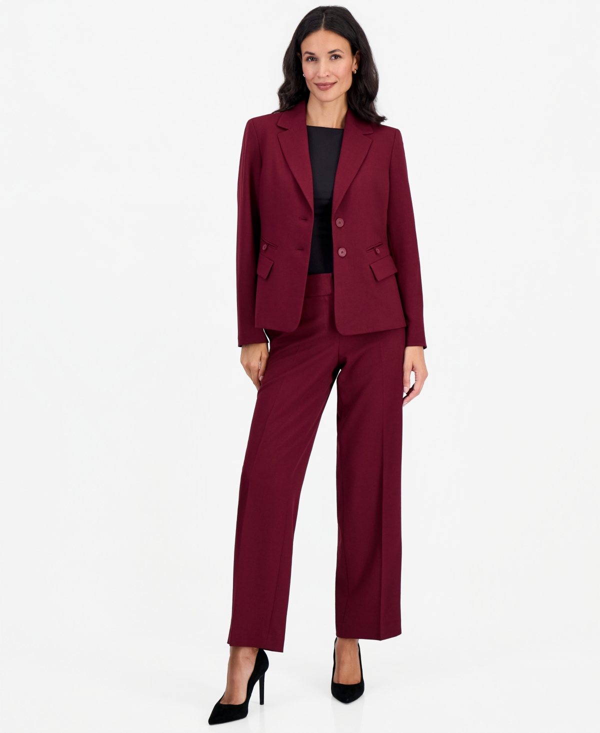 Le Suit Women's Stretch Wide Leg 2-Piece Pant Suit - Bordeaux