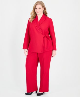 Plus Size Peak Lapel Classic-Fit Wide-Leg Jacket and Pants, 2-Piece Set