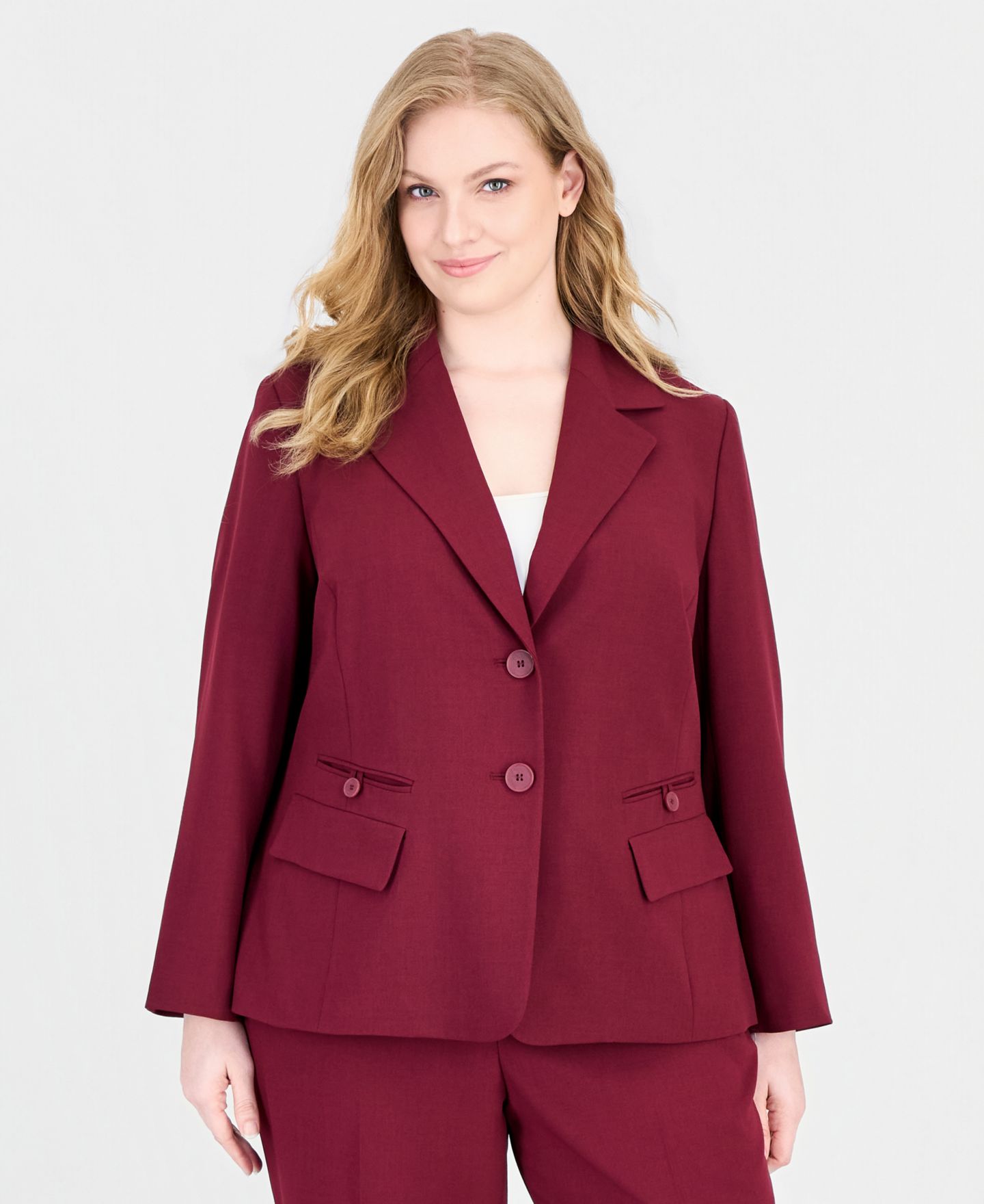 Женский брючный костюм Le Suit классического кроя, широкие брюки, больших размеров, цвет: Бордо — фото 5