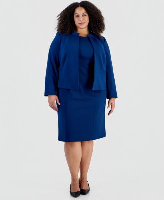 Plus Size Stretch Ponte Empire-Waist Jacket and Dress, 2-Piece Suit