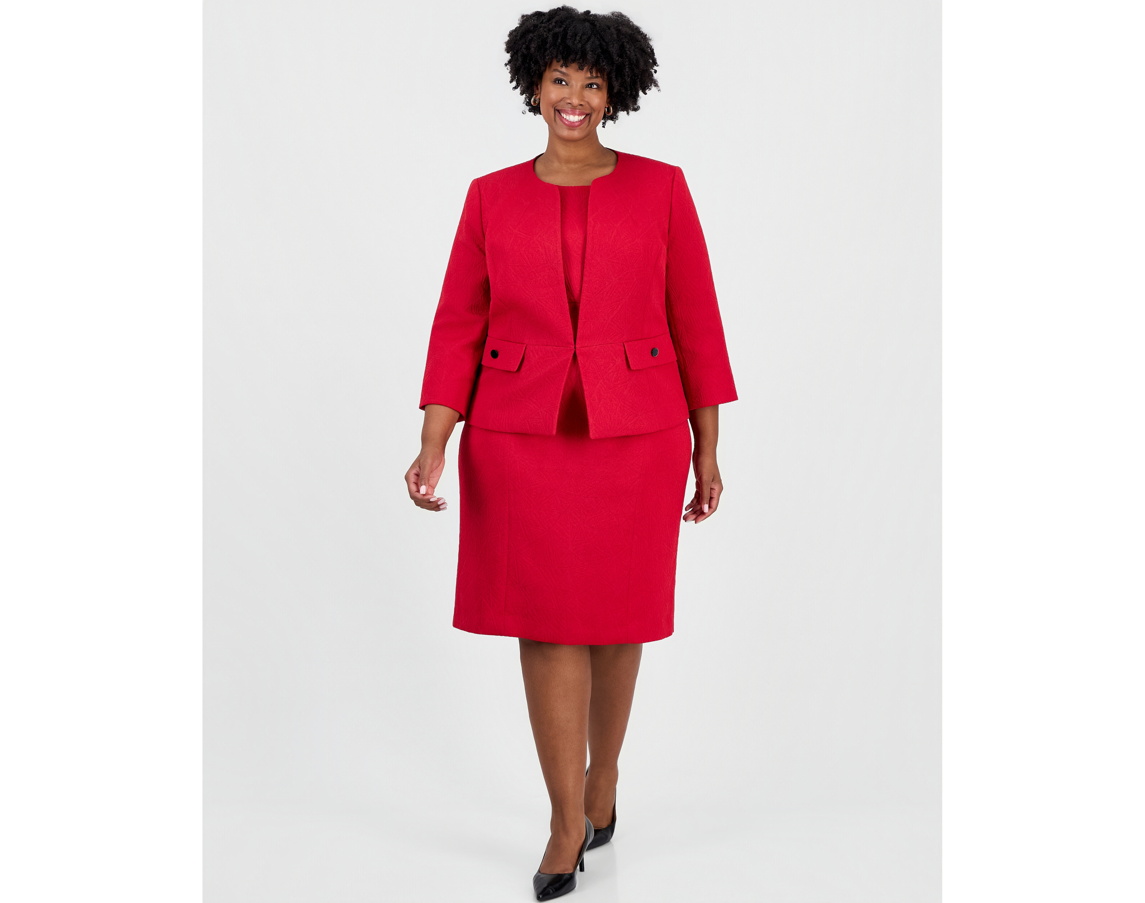 Le Suit Plus Jacquard Sheath Cardigan and Dress, 2-Piece