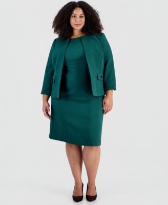 Plus Size Jacquard Cardigan and Empire-Seamed Dress, 2-Piece Set