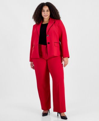Plus Size Peak-Lapel Stretch Jacket and Pants, 2-Piece Suit