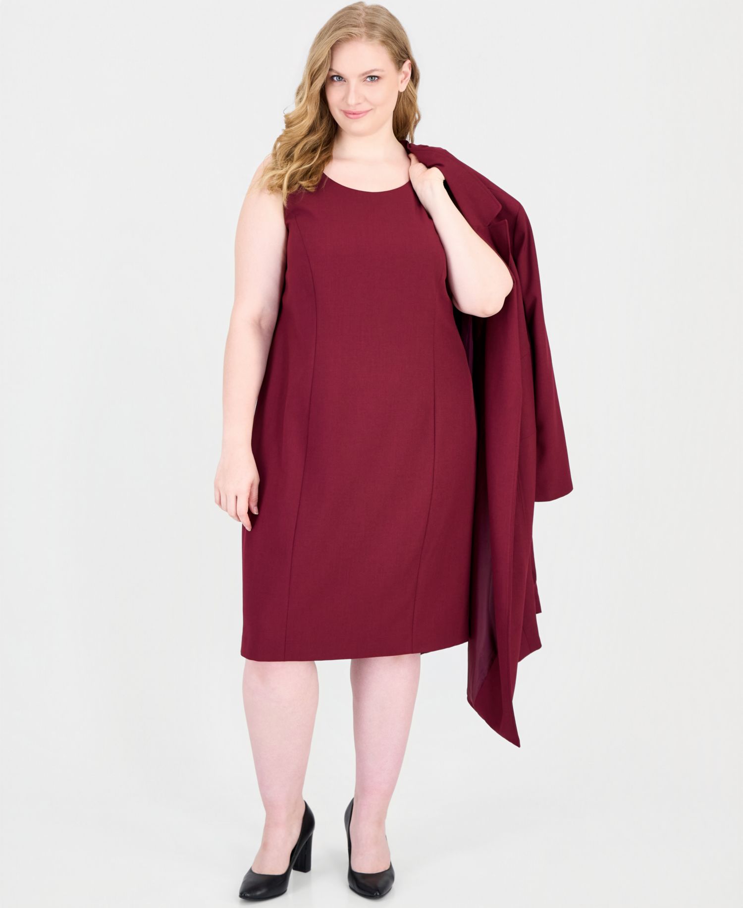 Plus Size Peak Lapel Topper and Basic Sheath Dress, 2-Piece Set