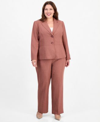 Plus Size Houndstooth Wide-Leg Jacket and Pants, 2-Piece Suit