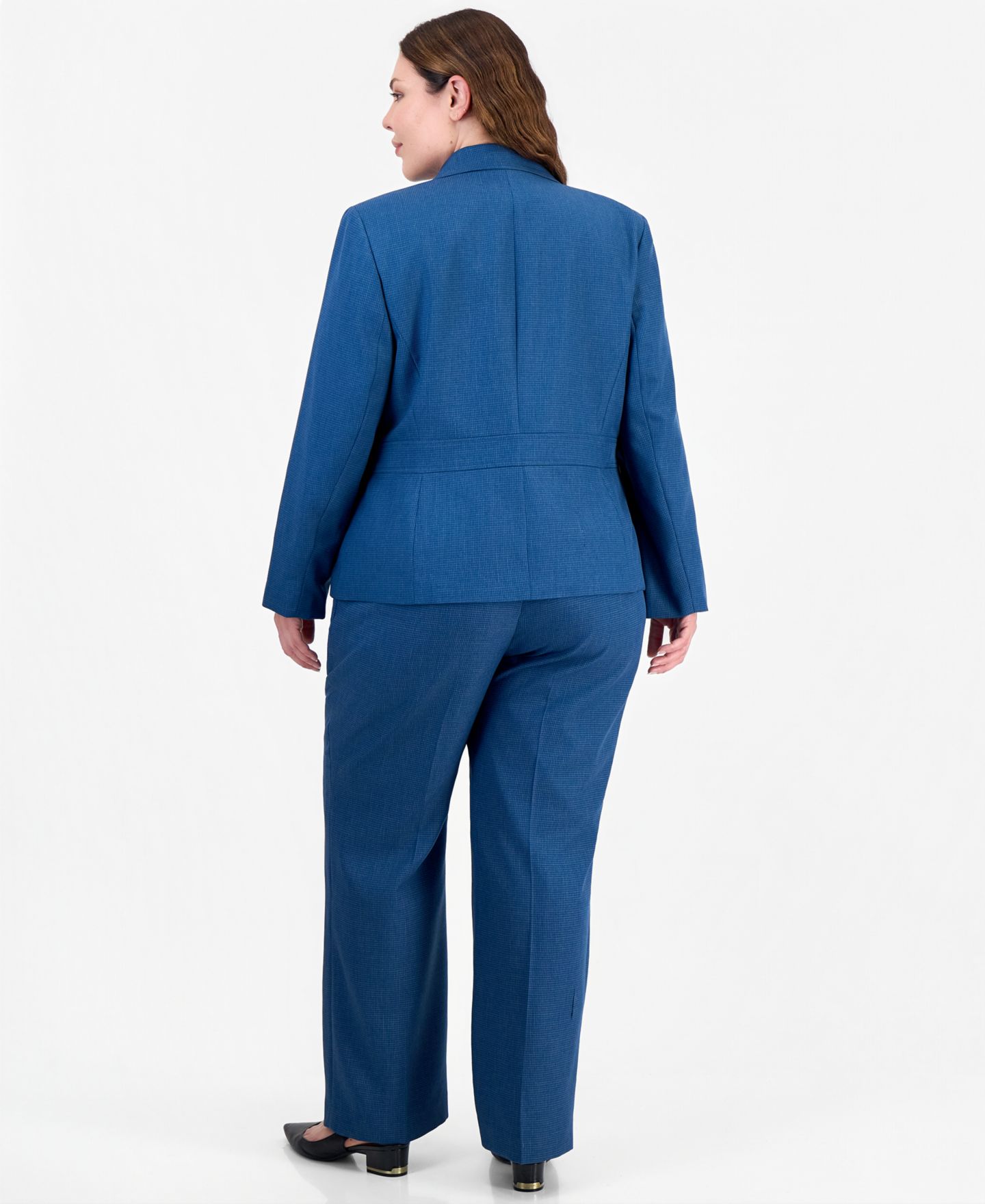 Женский комплект Le Suit Plus SizeHoundstooth Wide-Leg Classic Fit Jacket and Pants, 2-Piece Suit, цвет: Синий разноцветный — фото 5