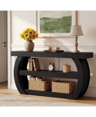Farmhouse Console Table, 3-Tier Wooden Entryway Table with Storage Shelves, Long Rectangular Sofa Console Behind the Couch