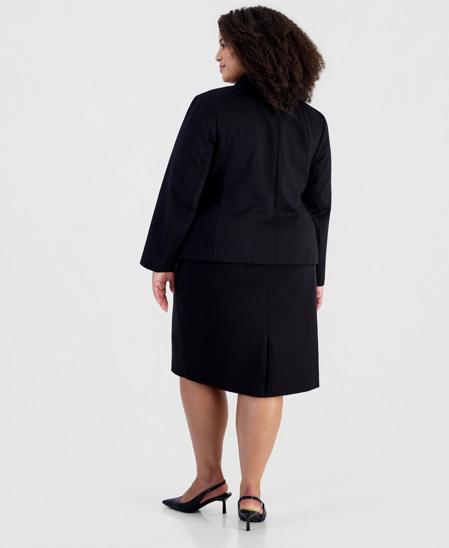Le Suit Plus Size Peplum Pencil Notched-Collar Jacket and Skirt, 2-Piece Set, цвет: Чёрный — фото 8