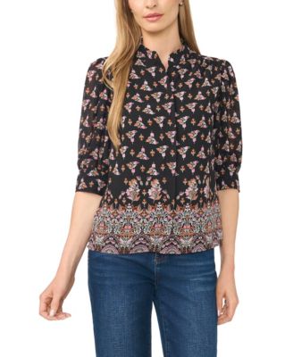 Women's 3/4-Sleeve Open Collar Blouse