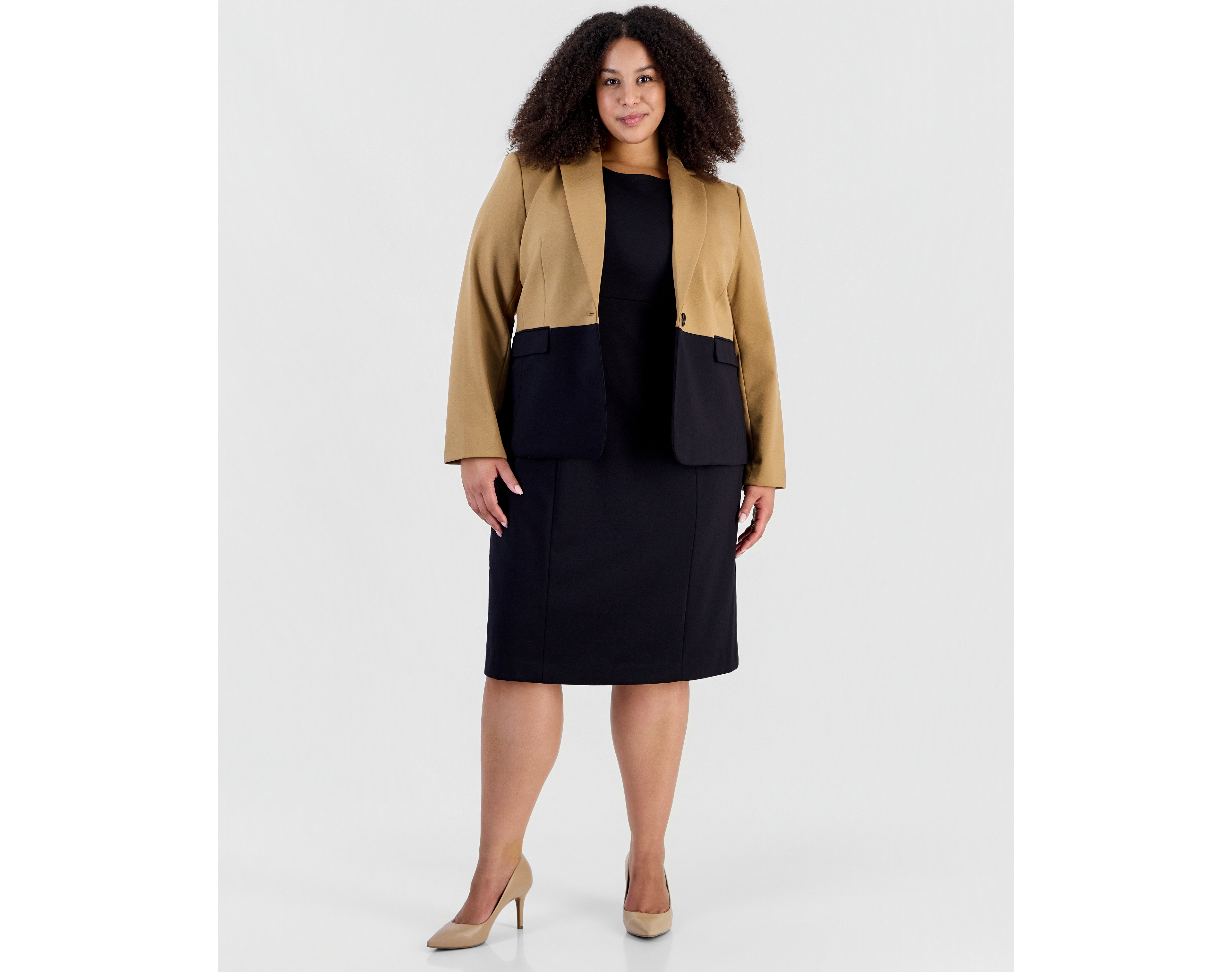 Le Suit Plus Colorblock One-Button Peplum Jacket and Dress, 2-Piece Set