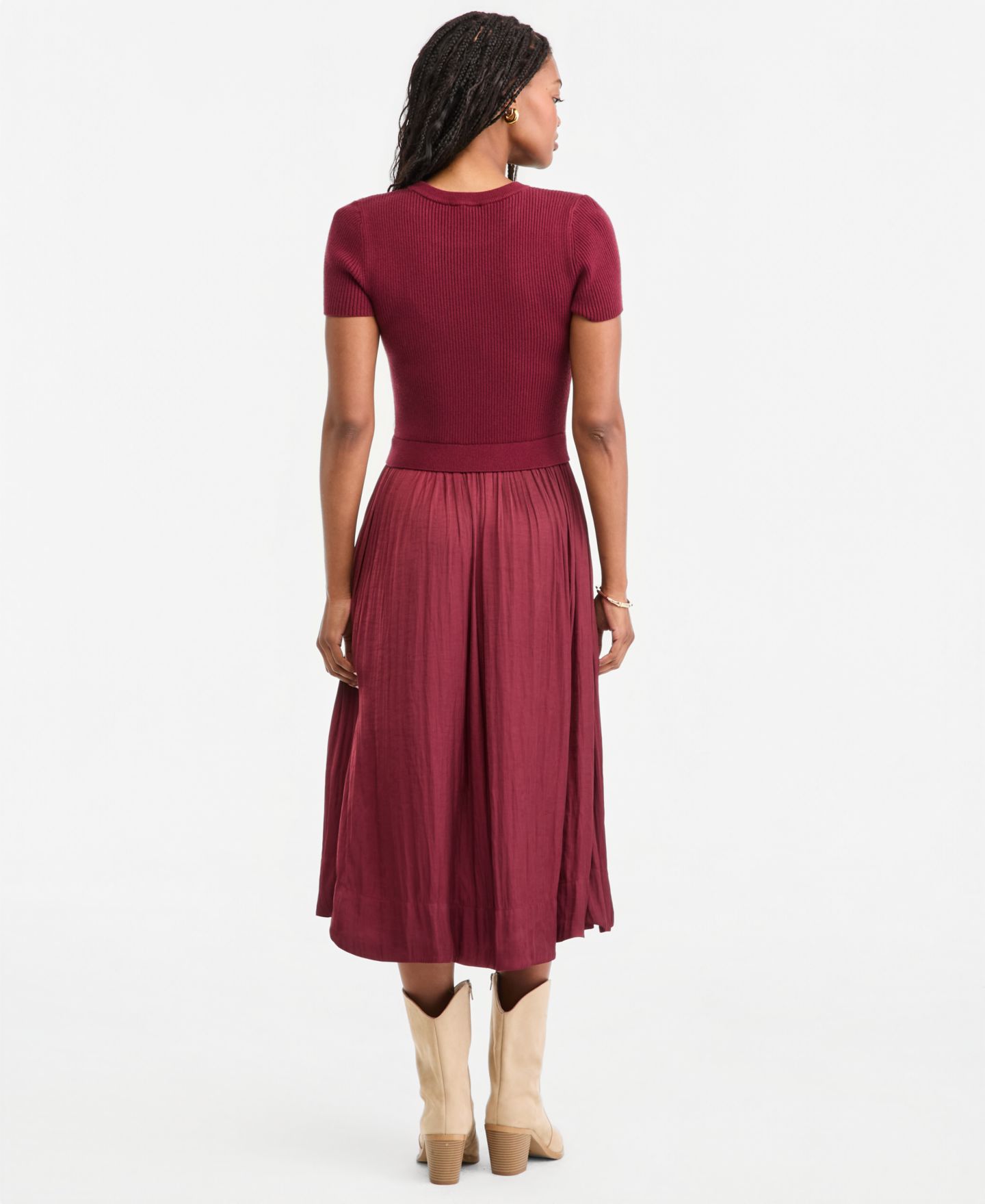 Женское платье On 34th Short-Sleeve Midi Mixed-Media A-Line, цвет: Тёмный ржавый — фото 4