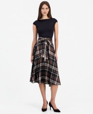 Women's Plaid High-Waisted Midi Skirt