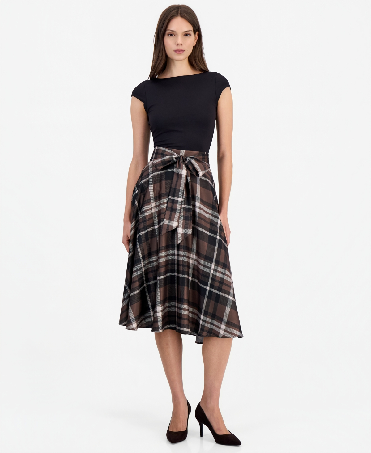 Tahari Asl Women's Plaid High-Waisted Midi Skirt