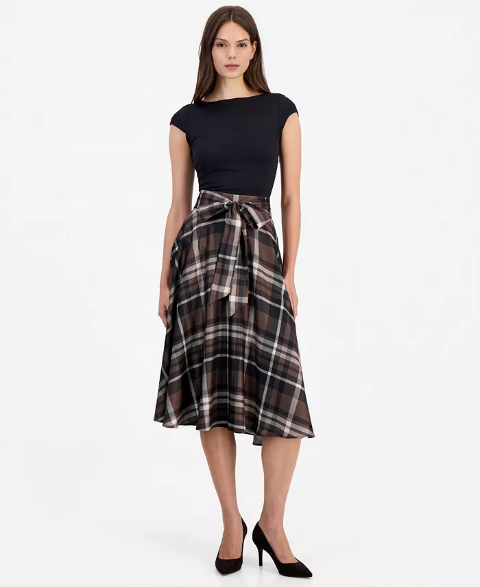 Women's Plaid High-Waisted Midi Skirt
