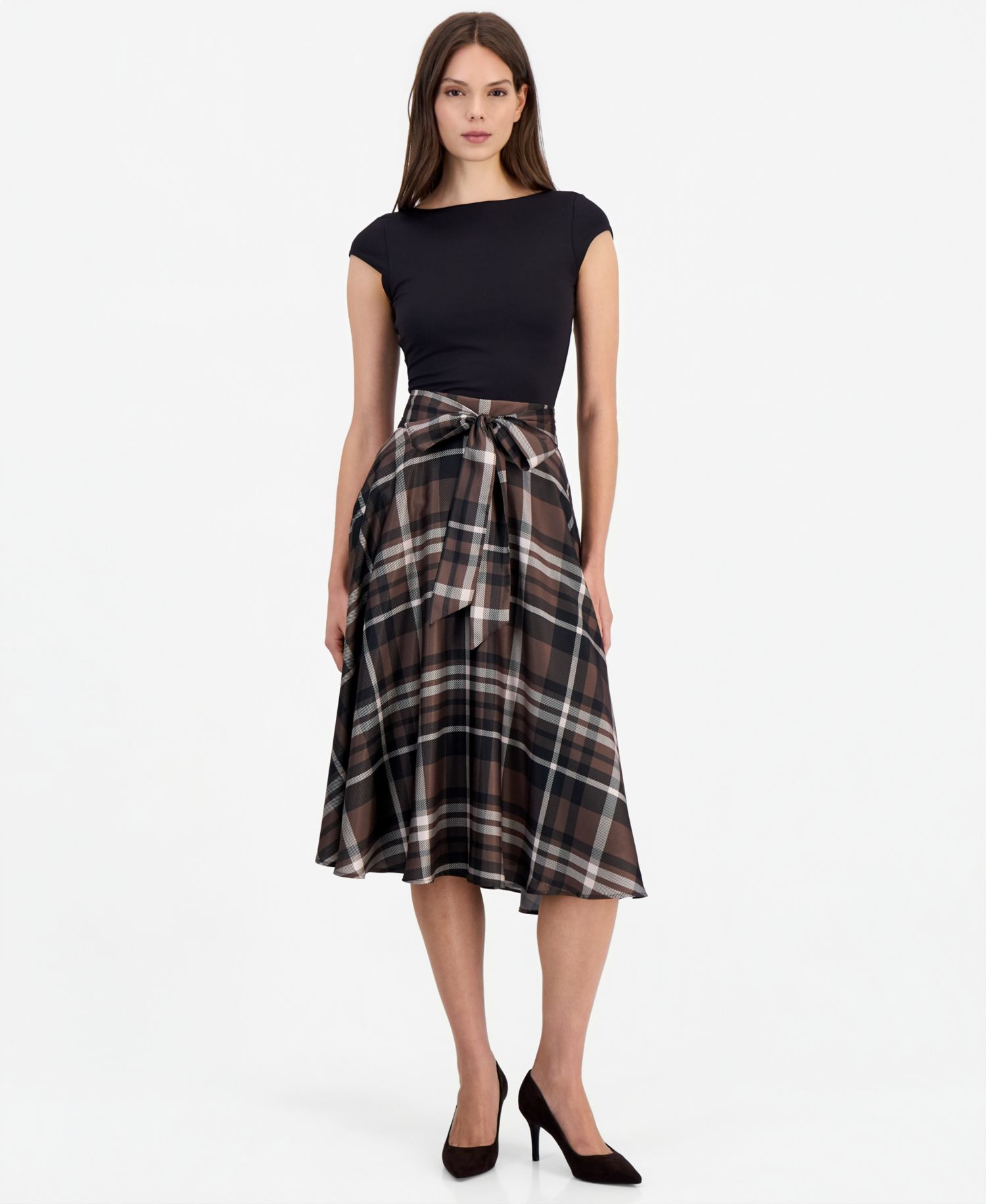 Women's Plaid High-Waisted Midi Skirt