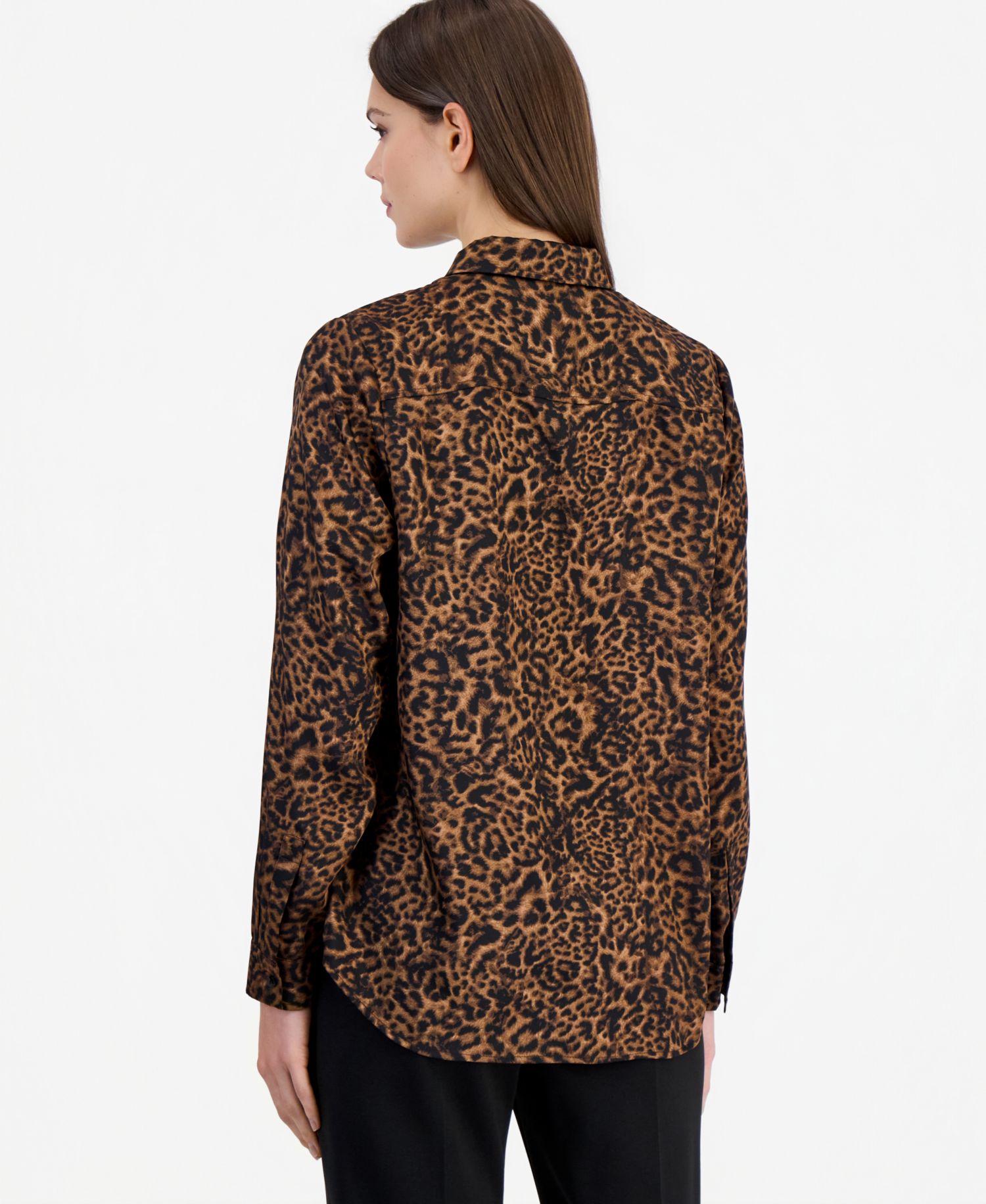 Women's Long-Sleeve Leopard-Print Button-Front Blouse