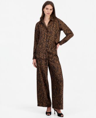 Women's Animal-Print Blouse & Wide Leg Pants