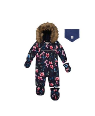 Baby Girls One Piece Snowsuit Adapted for Car Seats Floral Print