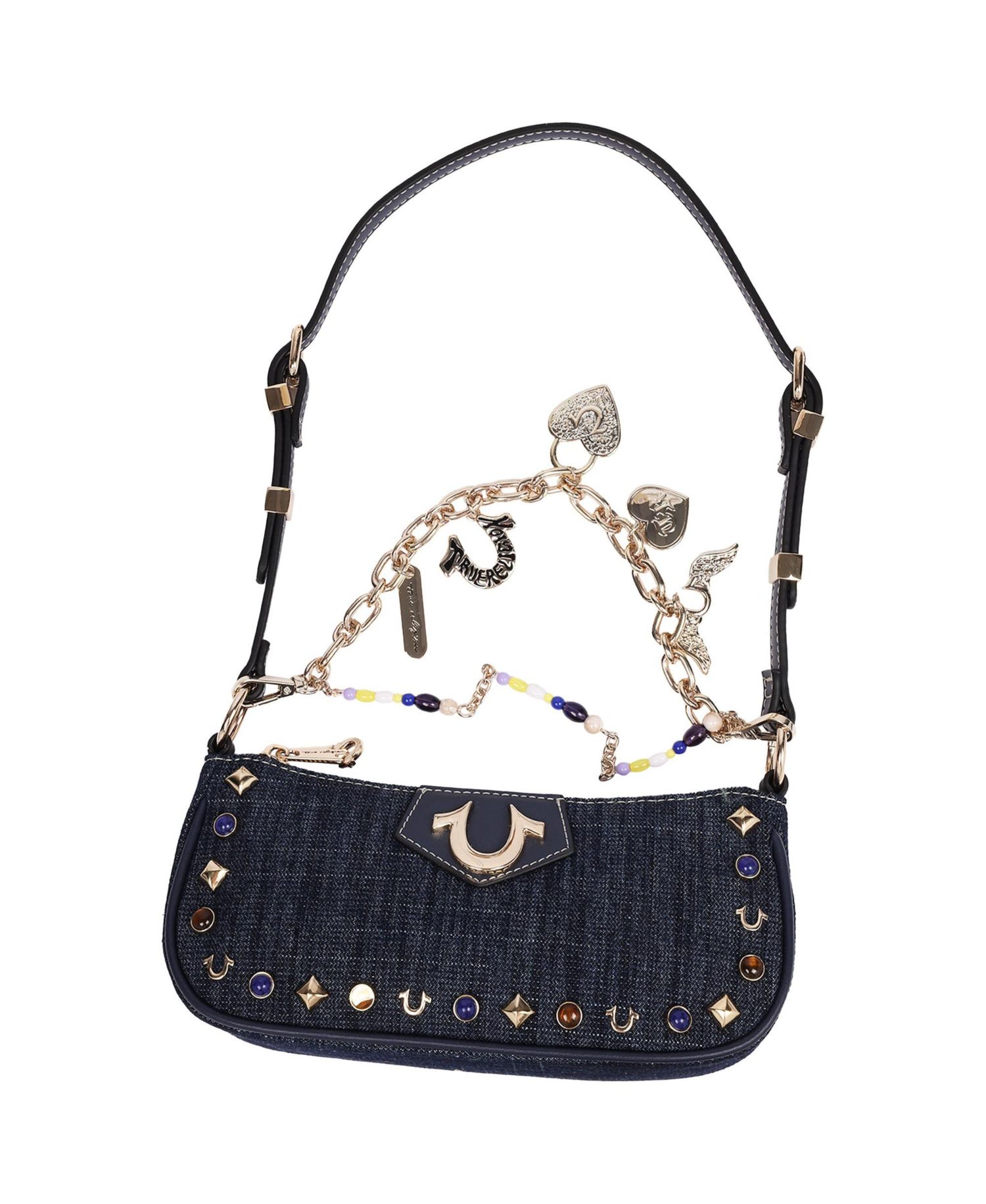 Chain and Studs Denim Shoulder Bag