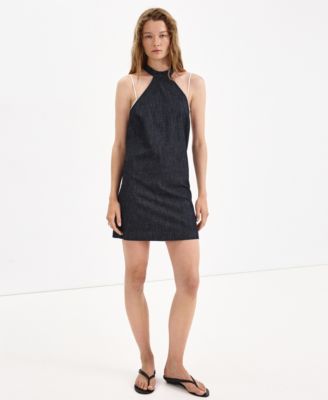 Women's Halter Neck Open-Back Denim Dress