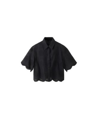 Women's Embroidered Cropped Short-Sleeve Shirt