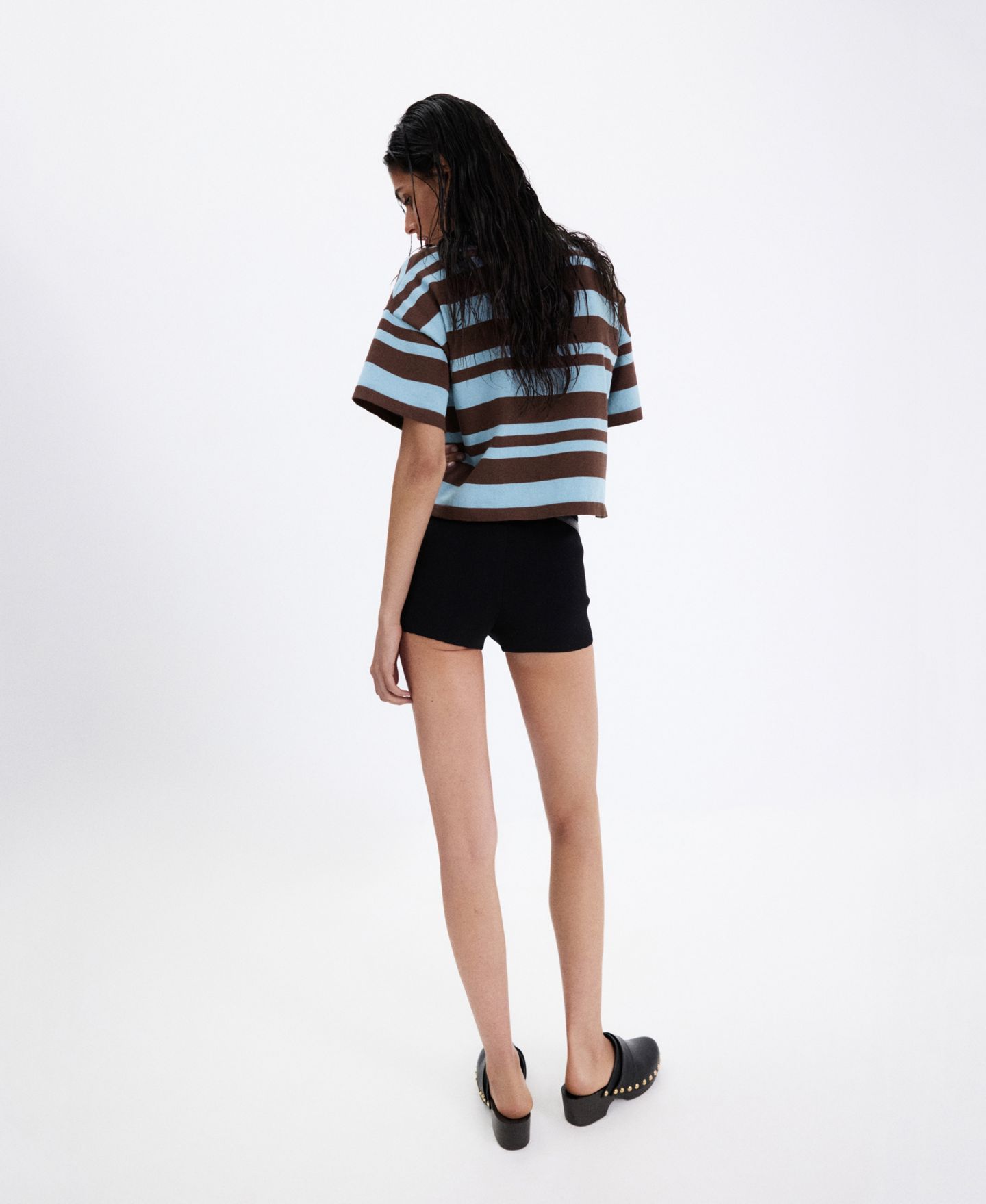 Женское поло Mango Striped Short-Sleeve Cropped Cotton-Blend Polo, цвет: Небесно-голубой — фото 3