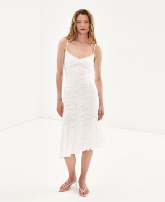 Women's V-Neck Openwork Floral-Print Midi Dress