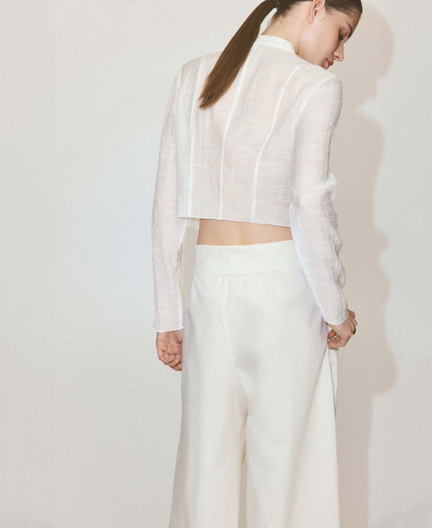 Women's Long Sleeve Mock Neck Sheer Chiffon Blouse