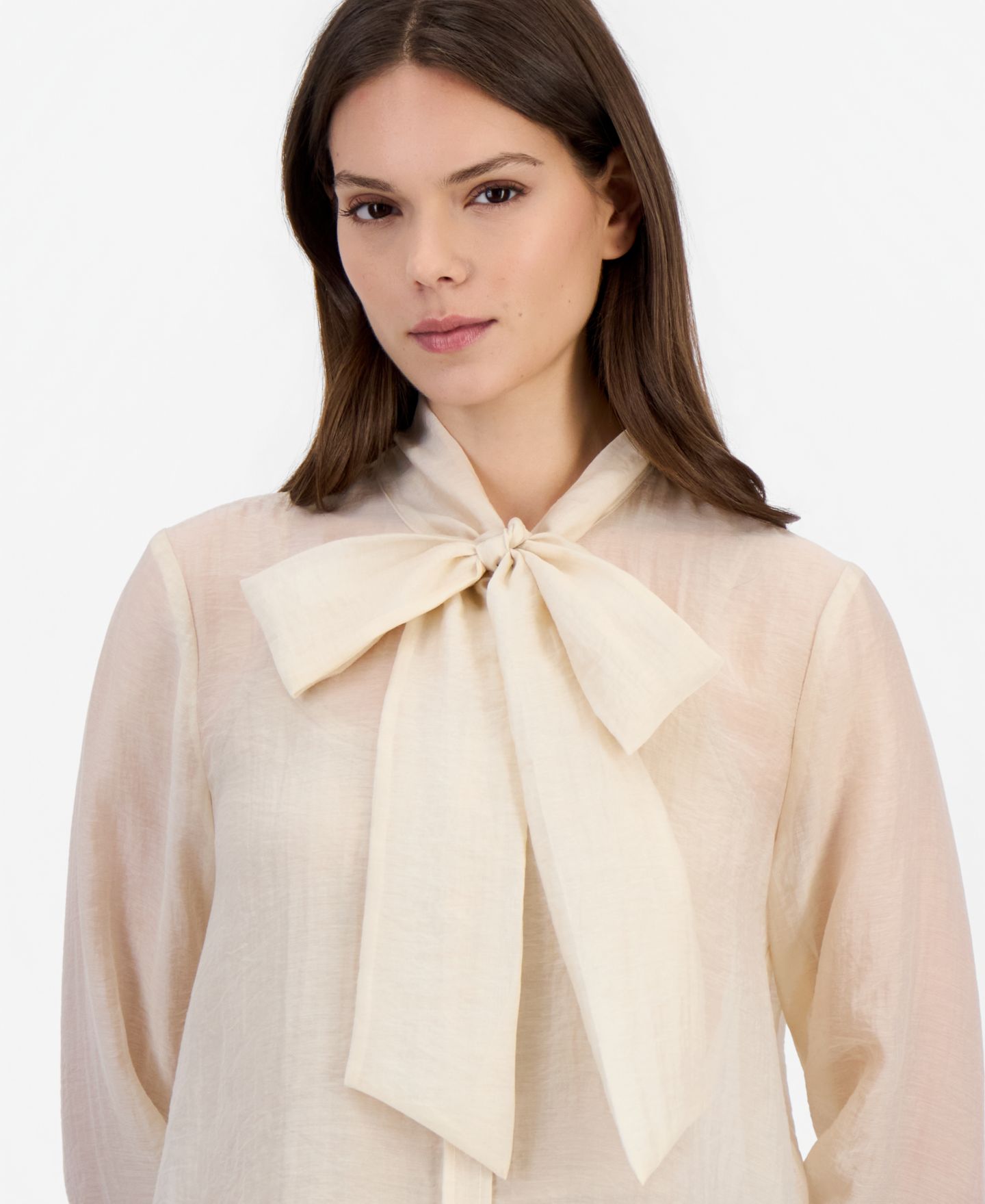 Женская блузка Tahari ASL Long-Sleeve Tie-Neck Chiffon Blouse, цвет: Песочный — фото 2