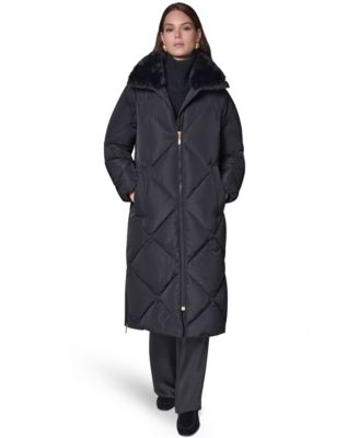 Women's Quilted Midi-Length Faux Fur-Trimmed Puffer Coat