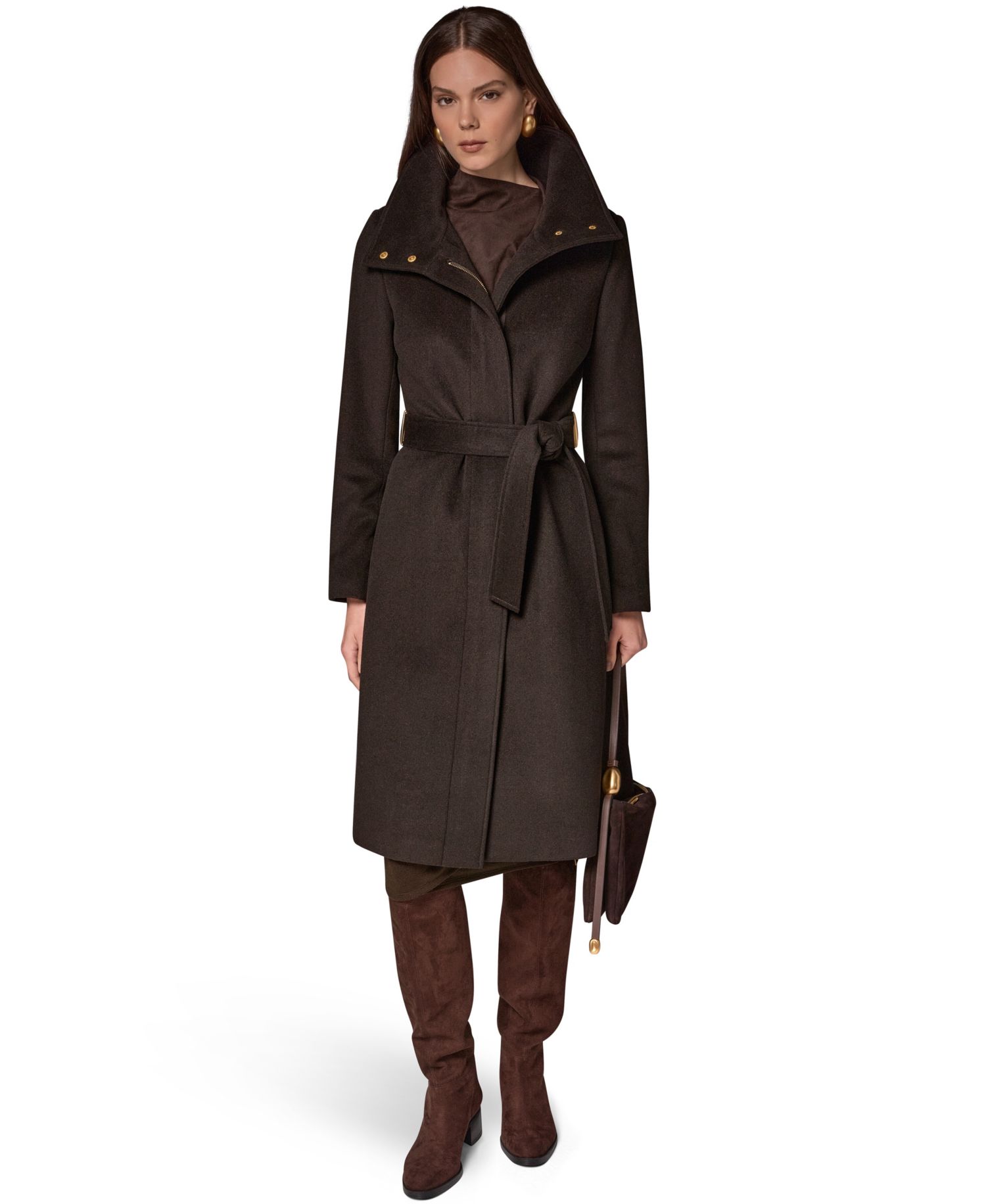 Women's Belted High-Collar Wool-Blend Coat