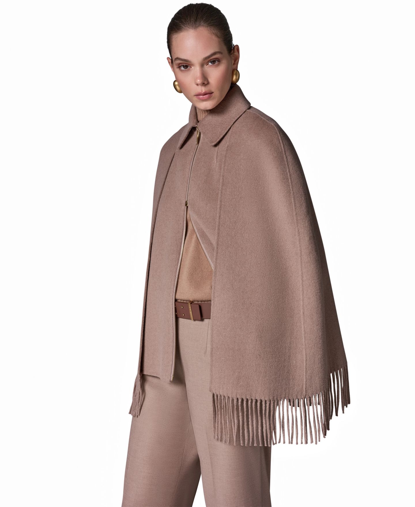 Женское пальто Donna Karan New York Fringe Wool-Blend Cape, цвет: Верблюжий — фото 6
