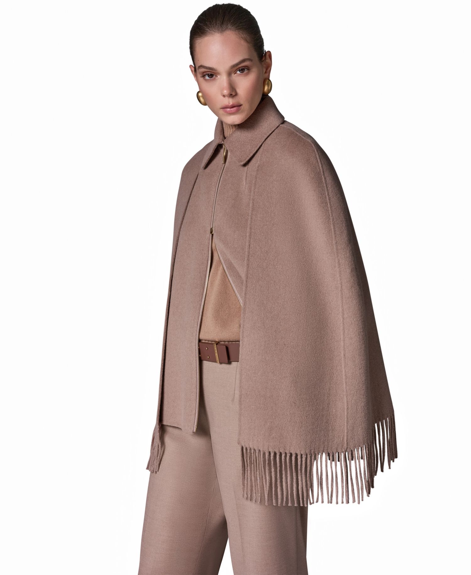 Women's Fringe Wool-Blend Cape Coat